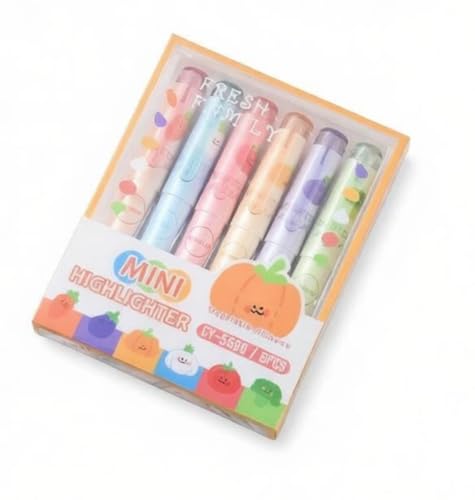 6-Color Fruit Pen Body Soft Tip Eye-Protecting Marker Highlighter Set