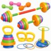 6-in-1 Kids Weight Set- Dumbbell, Barbell, Kettlebell, Ring. Kids Workout Exercise Adjustable Equipment Toy for Children Toddler Weight Gym Set Gift for Boy Girl