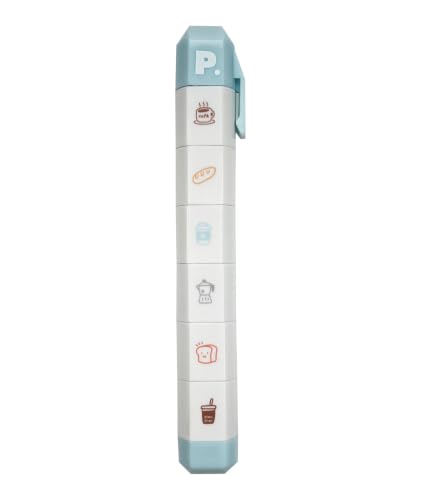 6-in-1 Retractable Pre-Inked Pen Roller Stamp – Coffee Theme Self-Inking Stamp Set Includes Coffee Cup, Latte, BreadEspresso, Café – Rotatable Detachable Design for Coffee Lovers, Planners, Journals