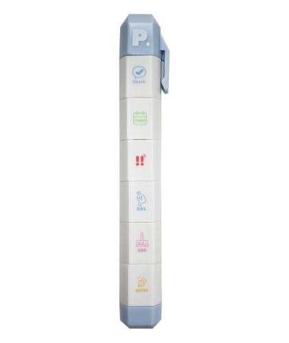 6-in-1 Retractable Pre-Inked Pen Roller Stamp for to-Do List & DDL – Self-Inking Planner Stamp with Checkbox, Checkmark, Star, Rotatable Detachable Design for Bullet Journal, Task Tracking