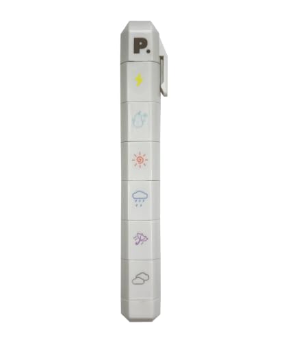 6-in-1 Retractable Pre-Inked Pen Roller Stamp – Weather Theme Self-Inking Stamp Includes Thunder/Lightning, Snow, Sunny, Rain, Wind, Cloudy – Rotatable Detachable Design for Weather Tracking, Planner