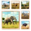 6-in-1 Wooden Animal Puzzle – Montessori Cube Toy for Kids – Realistic African Safari Animals Educational Wood Blocks for Toddlers Ages 3–6