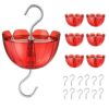 6-Pack Ant Moat for Hummingbird Feeders, Large Capacity Ant Guard for All Outdoor Hanging Bird Feeders, Heavy Duty Metal Hooks with Water Level Window, Flower Design to Attract Hummingbirds,Red