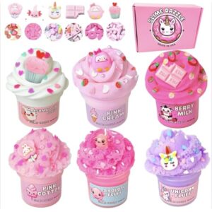 6-Pack Slime Variety Set – Cloud & Butter Textures, Non-Sticky & Beginner-Friendly – with Charms, Sprinkles – Scented – Made in USA – 2 oz Each Slime