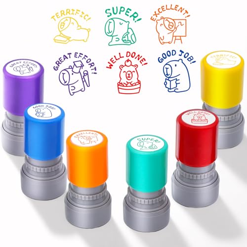 6-Piece Set of Teacher Stamps - Kapibala Cute Motivational Scoring for Grading Teacher Stamp Self Inking Stamp Behavior Stamps for Teachers Grading (Regular)