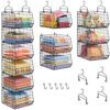 6-Tier Extended Depth Hanging Closet Organizers and Storage for Closet Organization, Stackable Hanging Shelves with Hooks for Clothes Sweaters Towels Purses, Fits Closet Shelves & Wire Metal Shelving