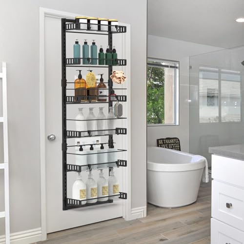 6-Tier Over-The-Door Pantry Organizer – Heavy-Duty Metal Door Spice Rack, 10lb Capacity Hanging Storage Shelf for Kitchen, Bathroom, Black Door Storage Rack, Pantry Shelf Organizer