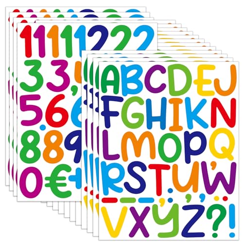 600 PCS 16 Sheets Letter Stickers 2 Inch Large Alphabet Sticker Vinyl Self Adhesive Waterproof Number Sticker Suitable for Indoor Outdoor Mailbox Poster Crafts (Cartoon,Multicolor)