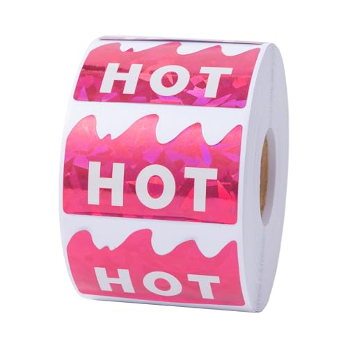600 PCS Rave Hot Stickers, 2 x 1-1/5 Inch Flame Shaped Holographic Pink Hot Warning Labels, Hot Stickers for Music Festivals, Marking for Restaurant Supermarkets Stores Shops,Spicy Food