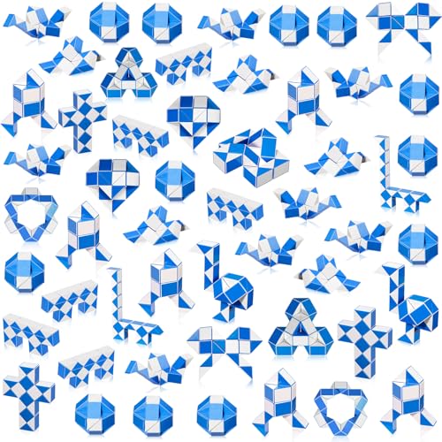 60 Pack 24 Blocks Fidget Snake Cube Mini Twist Magic Snake Puzzle Speed Cubes for Stocking Party Gifts Bag Fillers Party Favors (Blue)