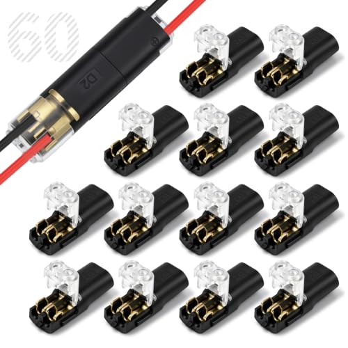 60Pcs Double Wire Connector with Locking Buckle, Tool-Free Quick Connect Wire Clips for LED Strip Lights, DIY Electronics, Low-Voltage Projects & Model Kits - Flame-Retardant 2 Pin 18-22 AWG