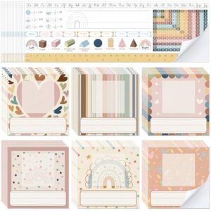 60 Pcs Kid Photo Desk Nameplates Set, Bohemian Composition Classroom Photo Name Tags and Desk Name Tags, Self-Adhesive Student Name Plates for Back to School Preschool Elementary Teaching Supplies