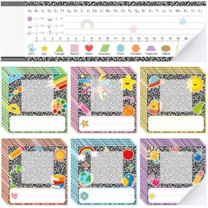 60 Pcs Kid Photo Desk Nameplates Set, Composition Classroom Photo Name Tags and Desk Name Tags, Self-Adhesive Student Name Plates for Back to School Preschool Elementary Teaching Supplies