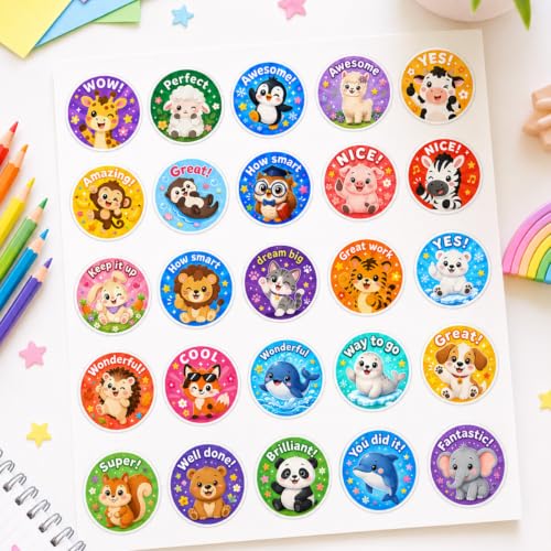 60pcs Reward Stickers for Teachers 20 Designs, Cute Animal Motivational Labels, Positive Classroom Incentive Decals, School Supplies for Homework Charts Prizes Assignments Behavior Rewards