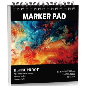 60 Sheets Marker Paper Pad,8.3"x8.9" Alcohol Marker Paper Sketch Pad, 120lb/200gsm Heavyweight Spiral Sketch Book, Painting Coloring Drawing Paper for Beginners Artists
