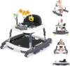 5-in-1 Music and Lights Foldable Baby Walker, Baby Walker with Wheels Portable with 5 Adjustable Heights, Infant Toddler Walker for Baby Boy Girls 6-18 Months（Grey）