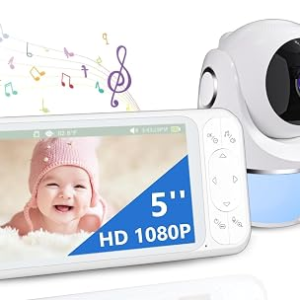 1080P Baby Monitor No WiFi, Pan Tilt 4X Zoom 5000mAh Battery Video Baby Monitor with Camera and Audio, 2-Way Talk, Night Vision, VOX, 1200FT