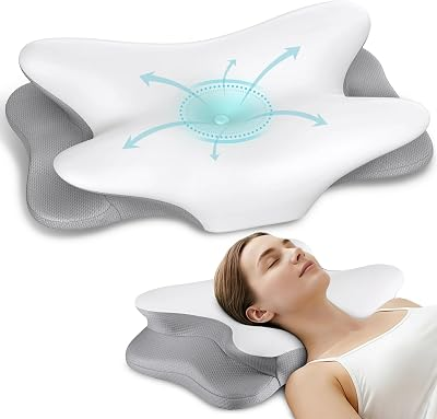 Cervical Neck Pillow for Pain Relief - Ergonomic Side Sleeper Pillow for Neck Support, Contour Pillow for Bed Sleeping, Cooling Memory Foam Pillows Orthopedic Pillow for Back Stoma