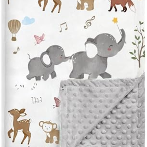 BOPRIO Baby Blankets for Unisex Boys Girls, Super Soft Nursery Minky Blankets with Woodland Animal Design and Dotted Fleece Backing, Printed Bed Throws Newborn Toddler Gift 30 x 40 Inch