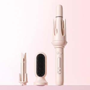 3 in 1 Automatic Hair Curler Set, 1″&1.25″ Barrels with Straightening Brush, 3 Temp, Negative Ion Hair Styler for Beach Waves, Loose Curls & Straight Hair, Travel Light