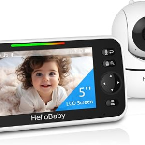 HelloBaby No WiFi Baby Monitor 5″ Screen 30-Hour Battery Pan-Tilt-Zoom Video Upgrade with Camera and Audio, Night Vision, VOX, 2-Way Talk, 8 Lullabies and 1000ft Range, HB6550