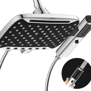 JDO High Pressure Rain Shower Head with Handheld Spray, 7 Settings Dual Shower Head Combo, 10 Inch Rainfall Showerhead Detachable, Power Wash for Bathroom Cleaning