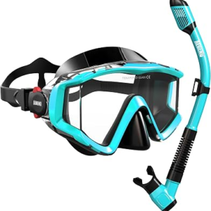 Aegend Snorkeling Gear for Adult Men Women – Snorkel Mask with Dry Top Snorkel – Anti-Fog Panoramic Wide View with Mesh Bag for Snorkeling, Swimming, Scuba Diving, Beach Vacation & Travel