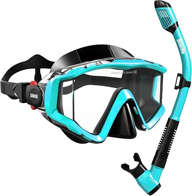 Aegend Snorkeling Gear for Adult Men Women - Snorkel Mask with Dry Top Snorkel - Anti-Fog Panoramic Wide View with Mesh Bag for Snorkeling, Swimming, Scuba Diving, Beach Vacation & Travel