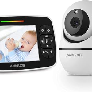 ANMEATE Baby Monitor with Remote Pan-Tilt-Zoom Camera,Large Display Video Baby Monitor with Camera and Audio |Infrared Night Vision |Two Way Talk | Room Temperature| Lullabies and 960ft Range（Black1）