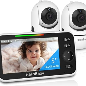 HelloBaby HB6550-2 5″ Dual Camera Baby Monitor No WiFi, Pan Tilt Zoom | Hack-Proof FHSS, 30H Battery, 1000ft Range, Easy Setup Travel-Portable, Night Vision, 2 Way Audio, VOX