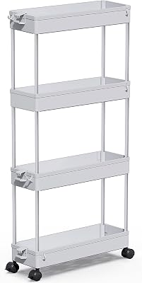 SPACEKEEPER Slim Rolling Storage Cart 4 Tier
