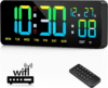 Tempospark 12″ Large Digital Wall Clock WiFi Sync for Bedroom, Living Room, Classroom, WiFi Clock with Remote Control, Temperature, Timer, Dual Alarms, Dimmer, Auto DST, Volume Control