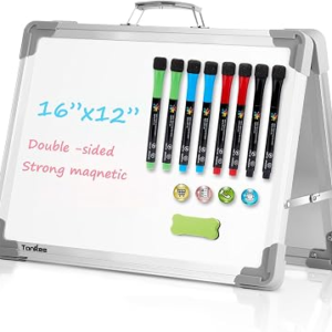 Small Dry Erase White Board – TANKEE Magnetic Desktop Foldable Whiteboard Portable Mini Easel Double Sided on Table Top with Holder for Drawing, Teacher Instruction, Memo Board