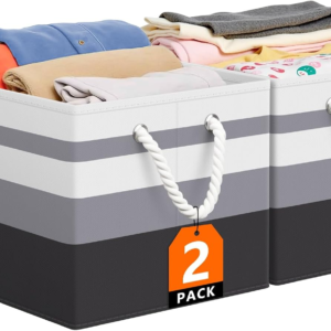 StorageTastic Storage Bin,Collapsible Storage Basket For Organizing,Large Storage Boxes With Rope Handles,Storage Containers,Gradient Grey,2 Pack