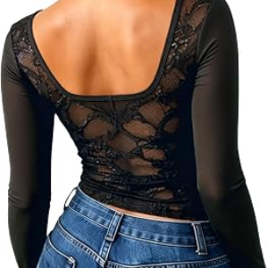 REORIA Women Lace Back Crop Tops