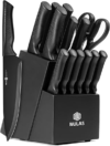 Knife Set, 15-Piece Kitchen Knife Set with Block and Built-in Sharpener, Dishwasher Safe, Non-slip Handle, 6 Steak Knives, Black
