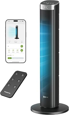 Tower Fan for Bedroom, 23dB, 90°oscillating, Smart Control, Black | 4 Modes 4 Speeds up to 25ft/s that Blow Cold Air, APP/Voice/Remote/Touch Control, LED display, 12H Timer, Quiet Fan for Home