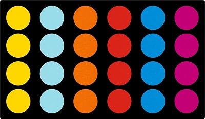Booooom Jackson Classroom Rug 7'6"x13'1" – Large Black Carpet with Colorful Circle Seats for 24 Kids – Durable Nylon for Elementary School, Preschool, Daycare