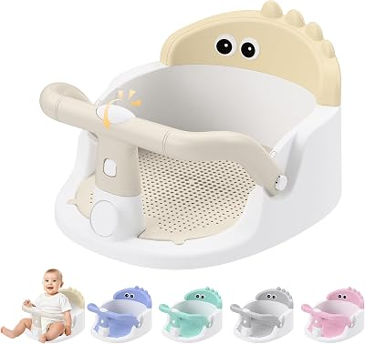 Baby Bath Seat for Babies 6 Months & Up Sitting Up | 360° Stable Toddler Bath Chair with One-Touch Button | Baby Bath Tub Seat with Suction Cups | Open Design, Compact, Detachable, Non-Slip(Yellow)