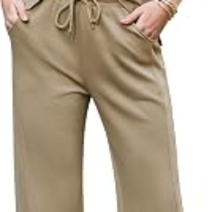 difficort 2 Piece Lounge Sets for Women Round Neck Vest Sleeveless Tops Straight Leg Pants Matching Outfits with Pockets
