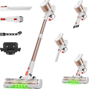 Cordless Vacuum Cleaner, 500W/40Kpa Vacuum Cleaners for Home, Stick Vacuum Cordless with LED Display, Anti-Tangle & Wall Mount, 8 in 1 Lightweight Vacuum for Hard Floors Pet Hair(Gold)