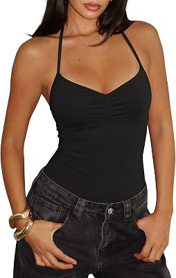 REORIA Womens Halter Neck Bodysuit