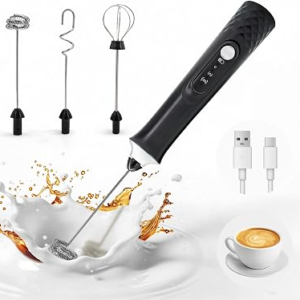 Milk Frother Handheld Rechargeable, Frother Wand Coffee Drink Mixer Electric Whisk 3 Speed Adjustable, Detachable with 3 Stainless Whisks, Hand Mixer for Lattes Cappuccino Hot Chocolate Matcha Egg