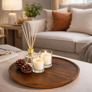E-ROOM TREND Round Acacia Wood Decorative Tray