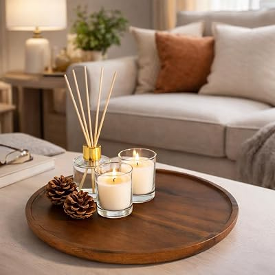 E-ROOM TREND Round Acacia Wood Decorative Tray