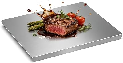 Stainless Steel Cutting Board with Lip – Metal Cutting Board for Meat,Fruit | Food-grade metal cutting board , lipped non-slip, reversible, resists stains/odors, wipes clean, for meat, veg, dough, pizza