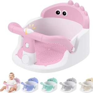 Baby Bath Seat for Babies 6 Months & Up Sitting Up | 360° Stable Toddler Bath Chair with One-Touch Button | Baby Bath Tub Seat with Suction Cups | Open Design, Compact, Detachable, Non-Slip (Pink)