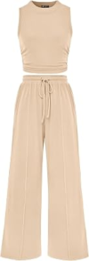 PRETTYGARDEN 2 Piece Travel Sets for Women Summer Casual | Matching Airport Outfit, Sleeveless Ribbed Knit Tank Tops, Wide Leg Pants, Spring Clothes for Cruise Vacation, Brunch, Lounge