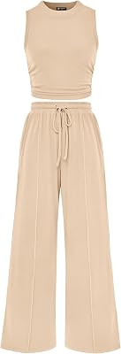 PRETTYGARDEN 2 Piece Travel Sets for Women Summer Casual | Matching Airport Outfit, Sleeveless Ribbed Knit Tank Tops, Wide Leg Pants, Spring Clothes for Cruise Vacation, Brunch, Lounge