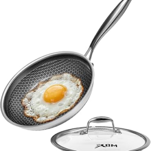 XBM Nonstick Frying Pan with Lid 7-Inch, Durable Stainless Steel Skillet, Induction Cooktop Compatible, PFOA-Free Scratch-Proof, Dishwasher & Oven Saf